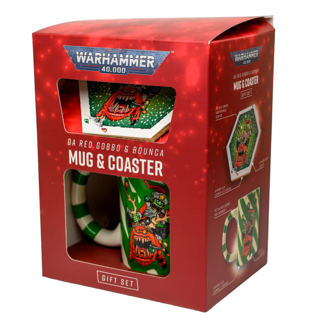Warhammer Red Gobbo ceramic mug and hexagonal coaster gift set