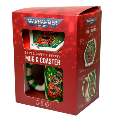 Warhammer Red Gobbo ceramic mug and hexagonal coaster gift set