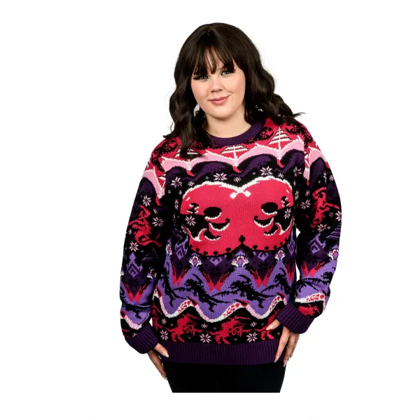Warhammer 40,000: Tyranids Christmas Jumper. Red and black Warhammer 40K Tyranids Christmas Jumper with Hive Fleet warning icon in size XL