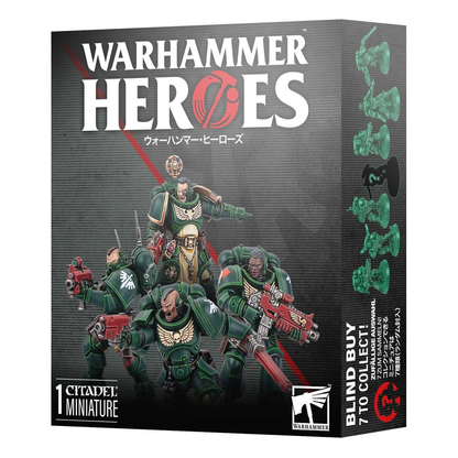 Warhammer Heroes Dark Angels blind box with 1 random Citadel miniature, assembly guide, and collector’s card. 7 models to collect.
