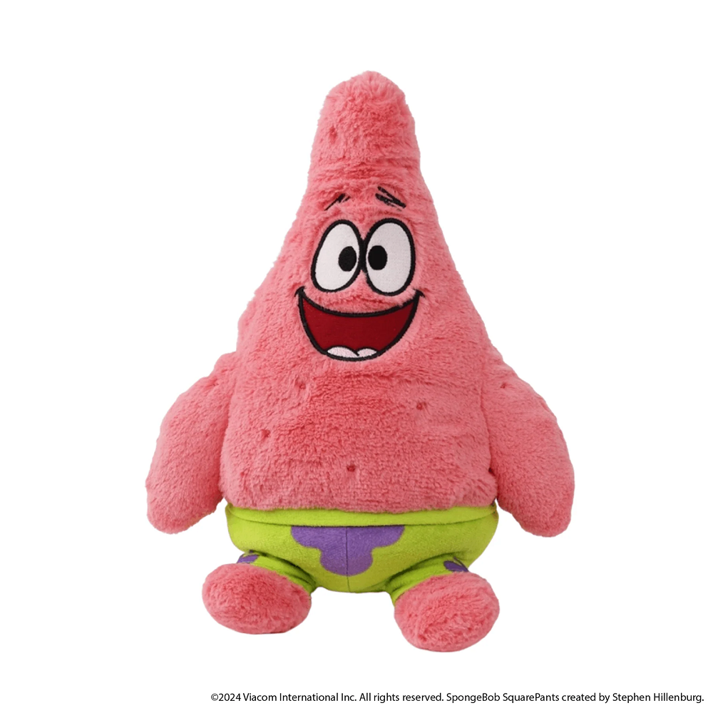 Warmies Patrick Star™ – Official Nickelodeon Microwavable Lavender Plush Toy. Plush toy of a pink starfish character with a happy expression on a white background.