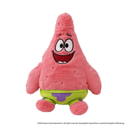 Warmies Patrick Star™ – Official Nickelodeon Microwavable Lavender Plush Toy. Plush toy of a pink starfish character with a happy expression on a white background.