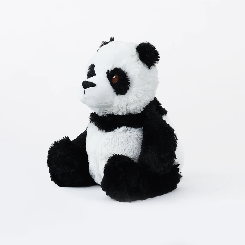 A plush panda toy sitting upright against a clean white studio background. Warmies Plush Panda  Microwavable Plushies
