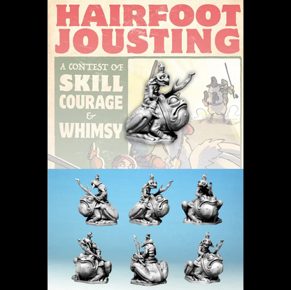 A 28mm scale metal miniature of a Wartnose Jouster riding a hornfrog, looking sad or confused, supplied unpainted with a 60mm round base for stability.