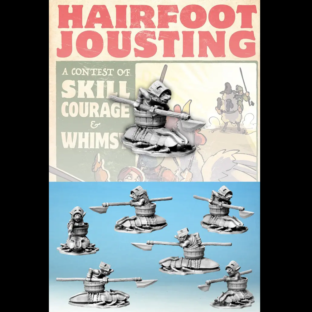 A 28mm scale metal miniature of a Wartnose Jouster riding a roach, seated in a bucket tied around the roach with ropes, supplied unpainted with a 60mm round base.