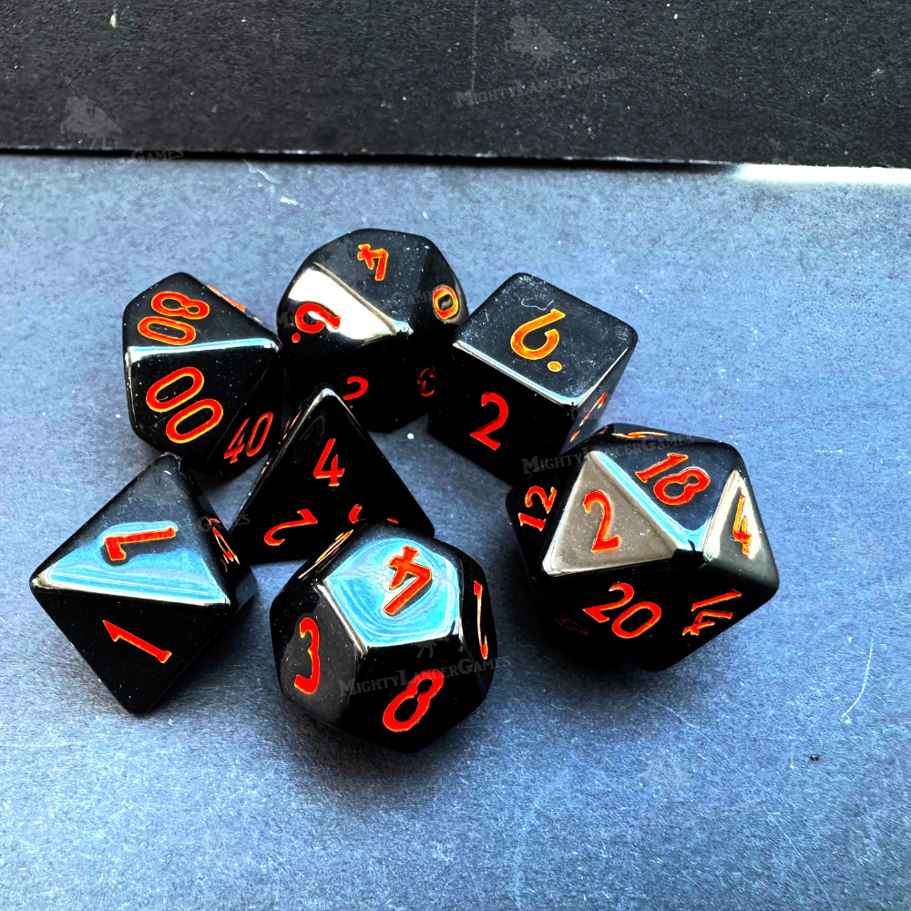 Black Dice With Orange Numbers - Retro Poly Legend Dice