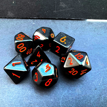 Black Dice With Orange Numbers - Retro Poly Legend Dice