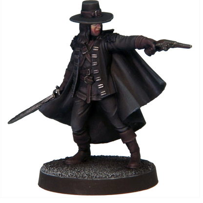 Witch Hunter miniature by Crooked Dice features a detailed white metal figure of a hunter with a gun and sword, ideal for tabletop RPGs, provided unpainted.