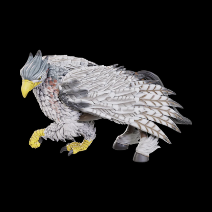  Wizkids Dungeons & Dragons Nolzur's Marvelous Miniatures: Hippogriff. detailed figurine of a bird with gray feathers and yellow beak on a black background