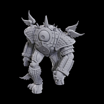 Wizkids Marut. Gray metallic creature figurine with detailed armour on a black background