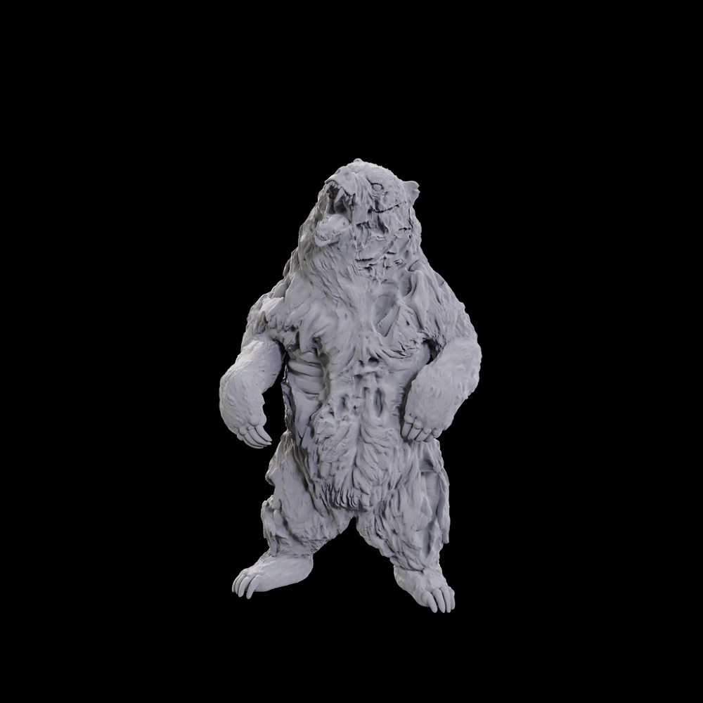 Wizkids Zombie Grizzly Bear. Statue of a creature with a bear-like body and humanoid head on a white background