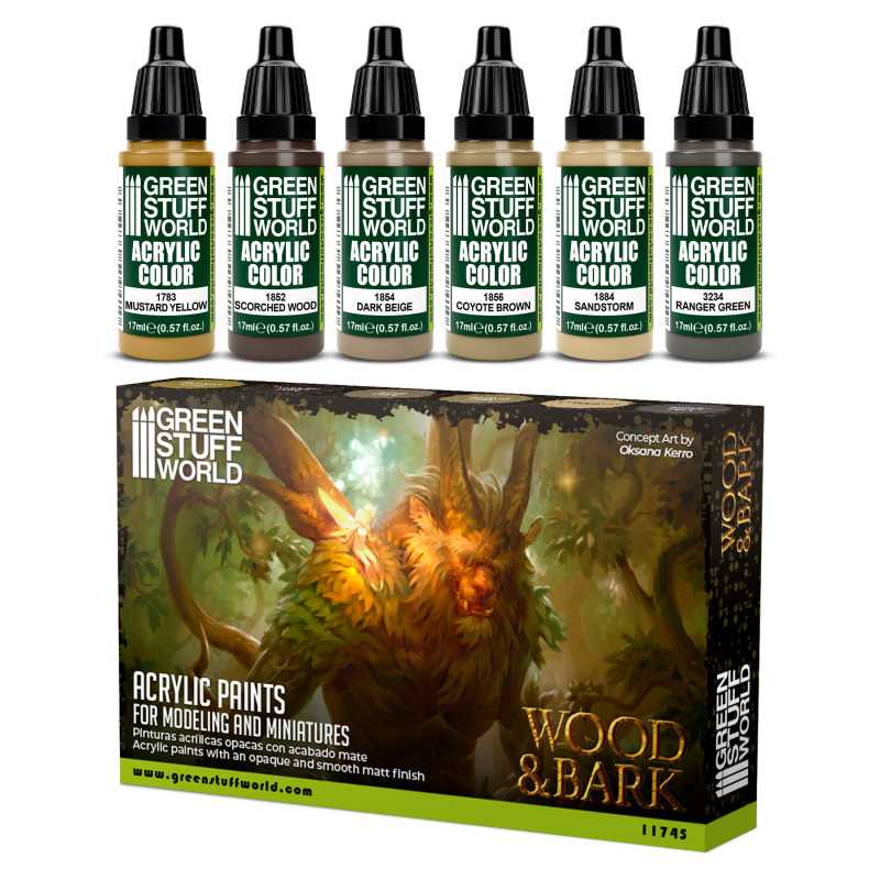 Wood & Bark Acrylic Paint Set Green Stuff World