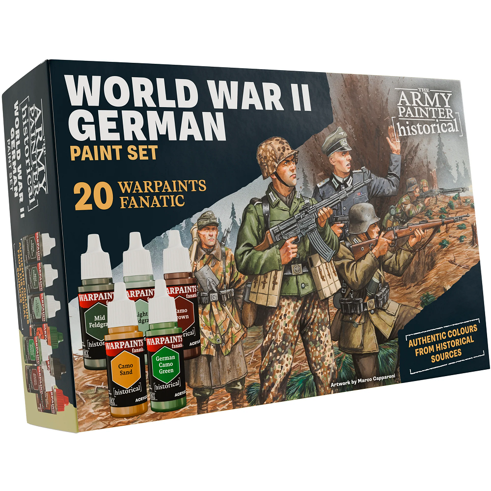 World War II German Paint Set - Warpaints Fanatic by Army Painter includes 20 acrylics, washes, and a free guide for painting German forces in WWII.