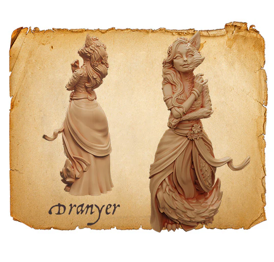 Moonstone resin miniature Dranyer half-human half-fox