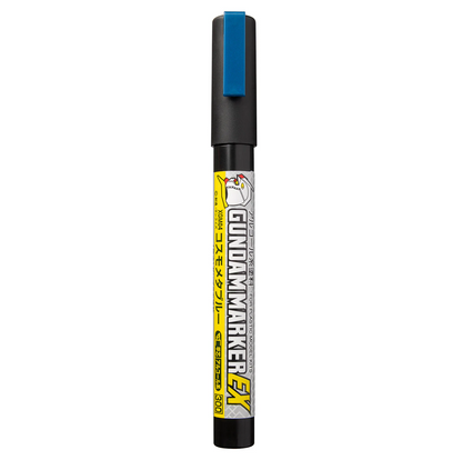 Gundam Marker EX pen with blue cap on a white background. XGM04 Gundam Marker EX Shine Blue