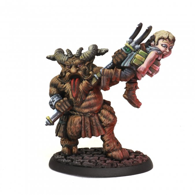 Unpainted Zotzwick, Dwarf Krampus miniature by Jason Wiebe, featuring a muscular dwarf with horns, long beard, and cobblestone base. Bones Plastic, 25mm Heroic Scale.