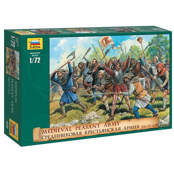 Zvezda Medieval Peasant Army 1:72 scale unpainted plastic figure model kit with 42 figures