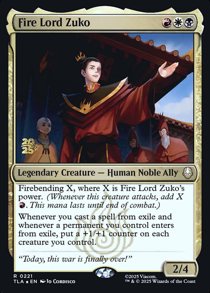 Fire Lord Zuko Avatar The Last Airbender #221 Prerelease Promo Card Front