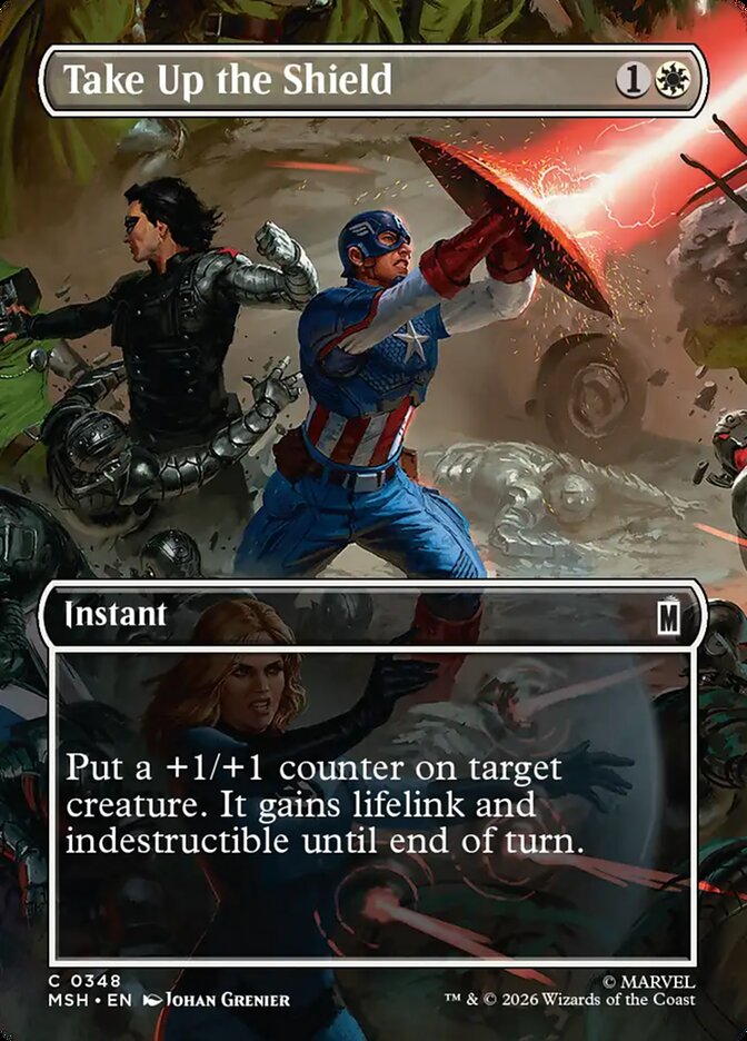 Marvel Superheroes Take Up the Shield Card Front