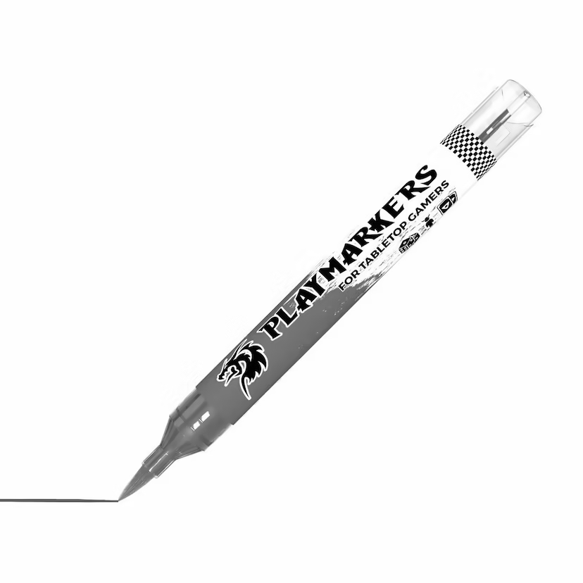 Playmarkers acrylic paint marker in dark grey, ideal for modellers and gamers. Fast-drying, water-resistant, and designed for precise application and blending.