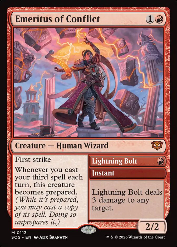 Emeritus of Conflict // Lightning Bolt Secrets of Strixhaven #113Card Front