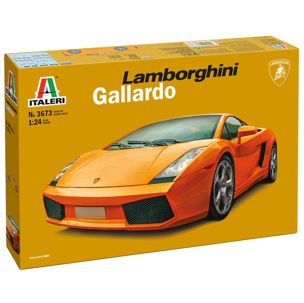 taleri 1:24 Lamborghini Gallardo Model Kit. Model car kit box for Lamborghini Gallardo by Italeri on a white background