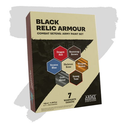 Box of Black Relic Armour paint set by The Army Painter on a white background