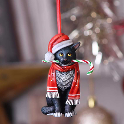 Candy Cane Cat Hanging Ornament - Lisa Parker