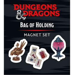 A officially licensed Dungeons & Dragons bag of holding magnet set and mini book, making a great gift for a Dungeons and Dragons fan.