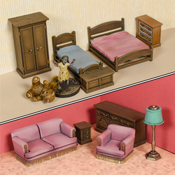 Servant's Quarters Terrain Crate scenery for tabletop games including beds, wardrobe, toy bear and sofa 