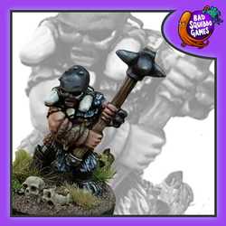 Bad Squiddo norse dwarf miniature. This female dwarf wears a helmet adorned with two horns and carries a large weapon held with both hands