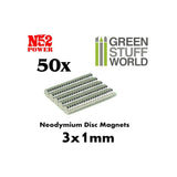 Neodymium Magnets 3x1mm - 50 units (N52) -9259- Green Stuff World