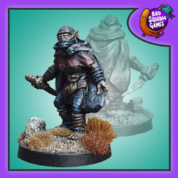 Squee Orc Thief by Bad Squiddo sculpted by Phil Hynes, a great edition to your gaming table, diorama and more this Orc thief hold a blade in one hand, has a pouch on his belt and mask over his mouth