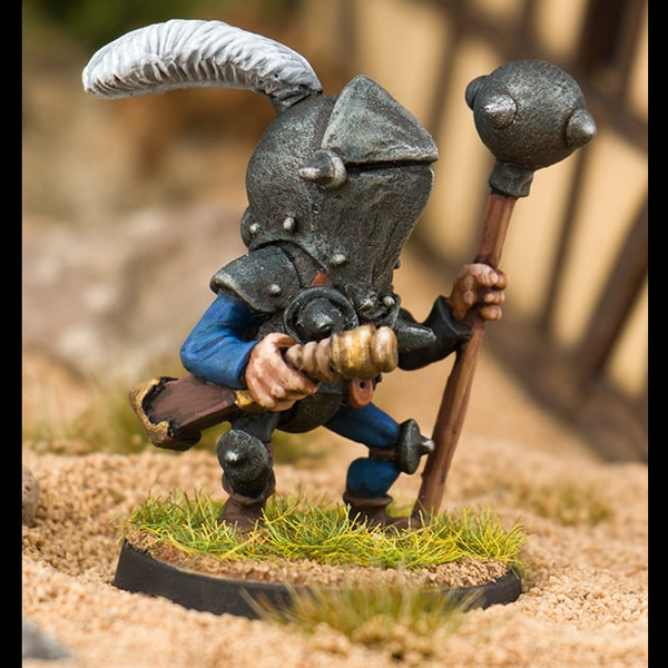 Sentinel Mace by Northumbrian Tin Solider from the Nightfolk sentinel range wears armour with a feathered helmet, carries a mace in one hand and a blade on his hip