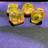 Potted Succulent RPG dice, These cool dice have yellow numbers and contain a cute potted plant and a foundation of cream
