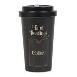 ravel mug with a tarot card design and the words Tarot Readings with a mystical style coffee card