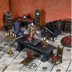 Gothic Manor Terrain Crate Scenery for tabletop games including piano, chairs and table