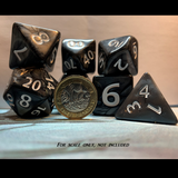 Giant black RPG D20 dice set with pound coin