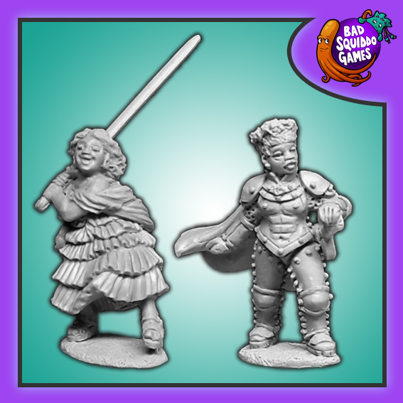 Unruly Heirs by Bad Squiddo Games is a pack of two metal miniatures depicting naughty children