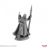 front view of Elanter, The Lost Prince miniature gaming figure of an elf holding a polearm with a bow on his back