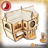 his MDF kit lets you build the Fancy Hat's Townhouse (so named as the resident of the house loves fancy hats), this elaborate building with its tiled roof, round and arched windows and back steps will make a great edition to your gaming table, RPG setting or diorama.- full view 