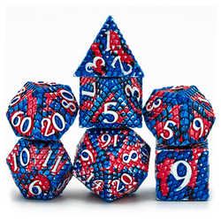 Dragon Scale White Red & Blue Metal Dice