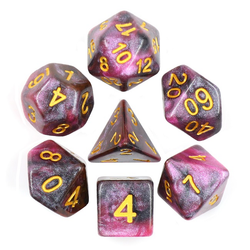Universe Scorpio Purple Black dice are a set of gold numbered, shimmering dice with swirls of purple and black