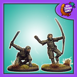 The Shinobi Sisters by Bad Squiddo Games is a pack of two metal miniatures depicting female ninjas carrying weapons