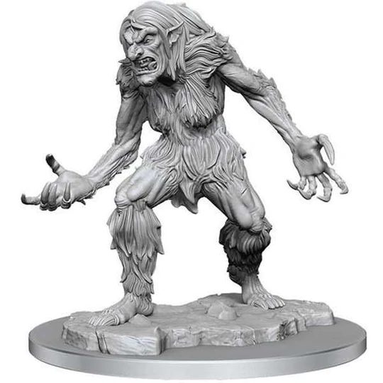 Ice Troll unpainted miniatures by Wizkids as part of their Nolzur's Marvelous Miniatures range for Dungeons and Dragons. A miniature representing a female troll with pointed ears, humped back and body hair for your tabletop gaming. 