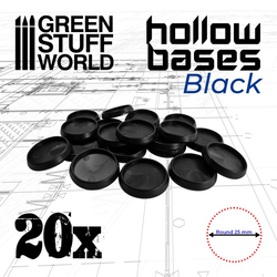 Hollow Black Plastic Bases - Round 25mm - GSW