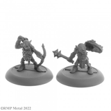 Goblins from the Dark Heaven Legends metal range by Reaper Miniatures sculpted by Bobby Jackson.  A pack of two metal figures of goblins, one holding a bow and the other a mace and shield