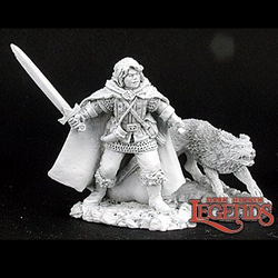 Reaper Miniatures 02973 Cullen and Ash, Ranger & Wolf sculpted by Sandra Garrity for the dark heaven legends metal miniatures range 