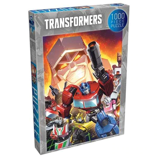 Transformers 1000 Piece Jigsaw Puzzle featuring the art work from the Transformers Deck Building Game box cover. 