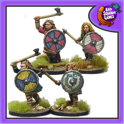 Bad Squiddo Gaming Miniatures Shieldmaiden Warriors from Bad Squiddo Games contains 4 metal miniatures with shields and axes